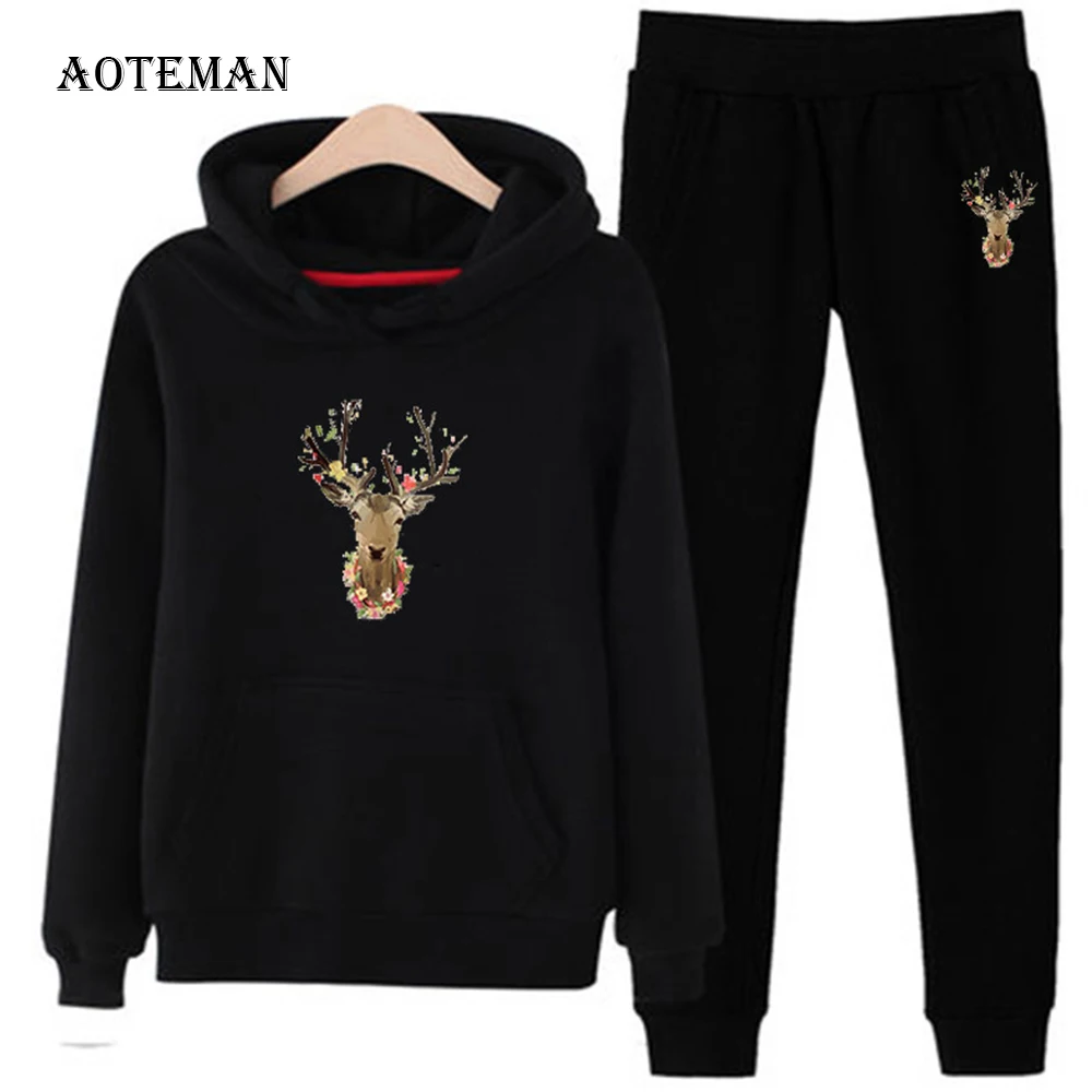 Женский комплект из двух предметов повседневный теплый пуловер с принтом