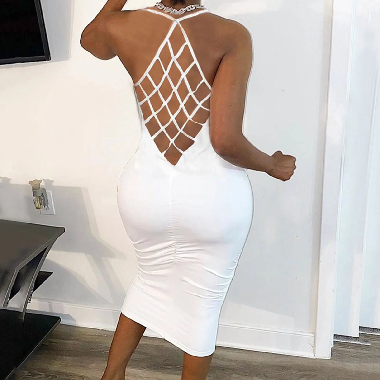 Женская с o образным вырезом комбинированное платье в сетку без рукавов открытой