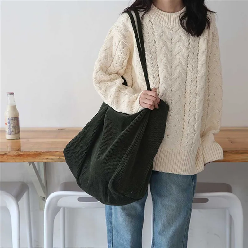 Холщовая Сумка для покупок женщин Вельветовая однотонная большая многоразовая