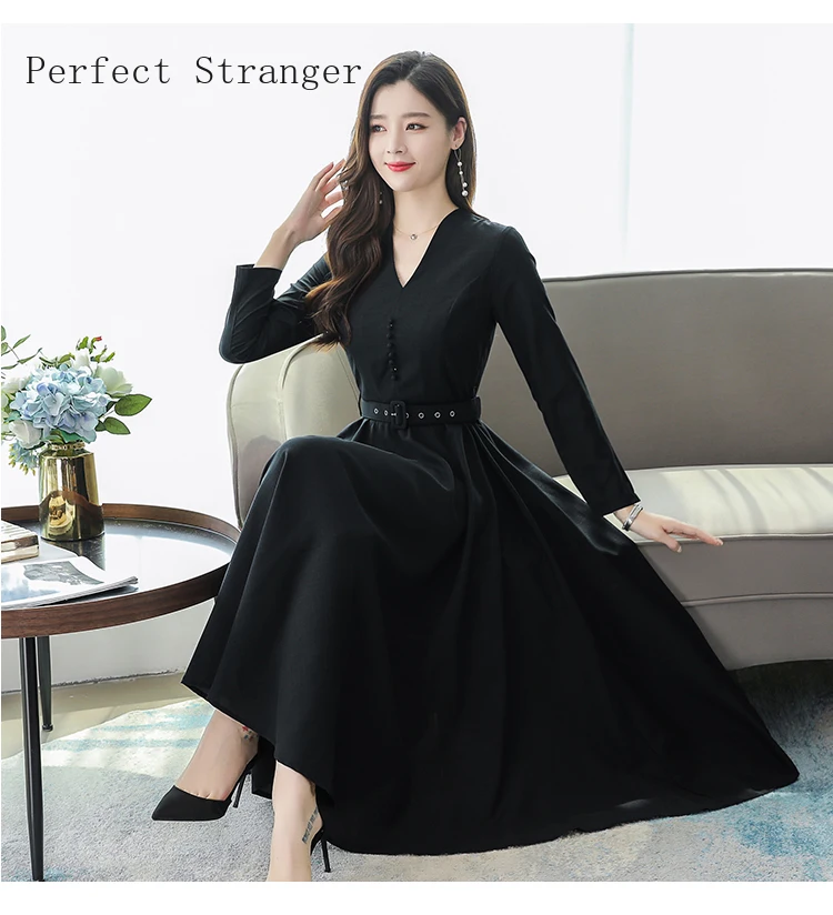 

2020 Autumn New Arrival High Quality Elegant V Collar Long Sleeve Women Chiffon Long Dress