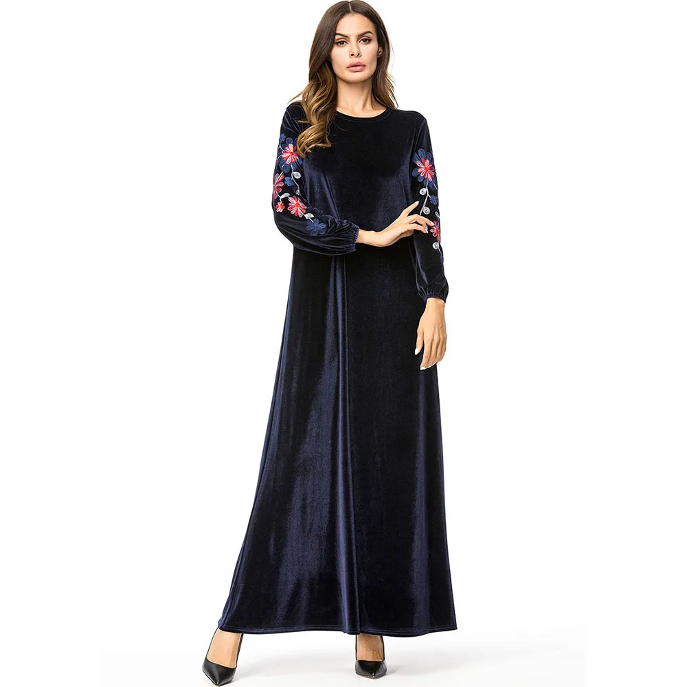 Элегантные Бархатные платья с цветочной вышивкой мусульманские простые