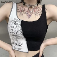 lilac xn y2k patchwork corset tank tops gothic black white letter print sleeveless crop top vests for women summer clothing 2021