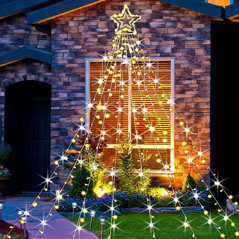 

LED Fairy-Tale Waterfall Christmas Tree Lights Christmas Star Light 8 Modes Lighting for Garden New Year Home Garden Decorations