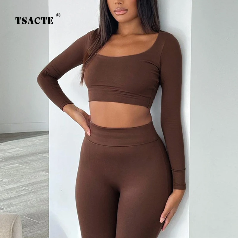 

Fashion New U-Neck Sport Crop Top T-Shirt High-Waisted Tight Trousers Suit Women's Yoga Sportswear Sexy Slim Pants Two-Piece Set