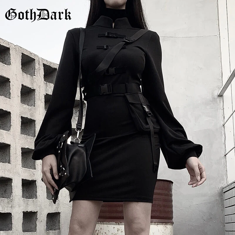 Готическое женское платье Goth Dark винтажное в стиле эмо Harajuku 2021 с расклешенными