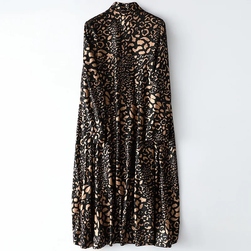 Genuine Leather Leopard Coats Long Women Standard Collar Sheep Fur Jackets Single Breasted Fashion Slim Women Warm Overcoats