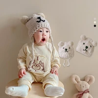 korean knitted cartoon hat for baby boy girls winter warm kids beanie adult children parent child hats newborn baby earmuffs cap