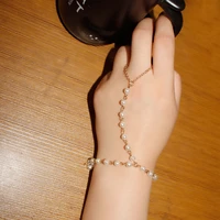 2021 fashion chic imitation pearl beaded finger ring bracelets classic simple gold silver color thin chain bracelets for women