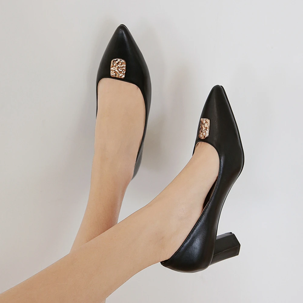 Женские модные туфли лодочки SJJH на среднем каблуке и с острым носком E376|Женские