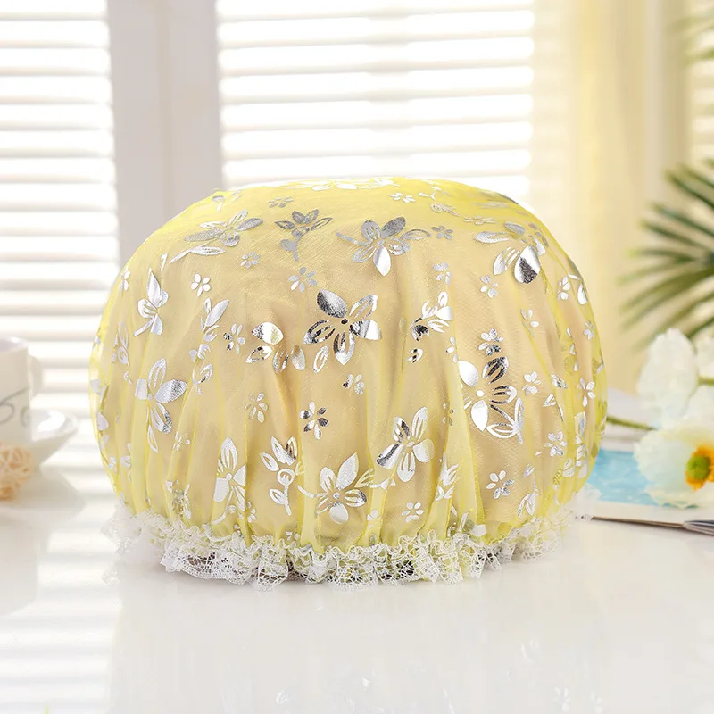 EVA double shower cap Waterproof shower cap Lace wire mesh boxed Face wash shower cap