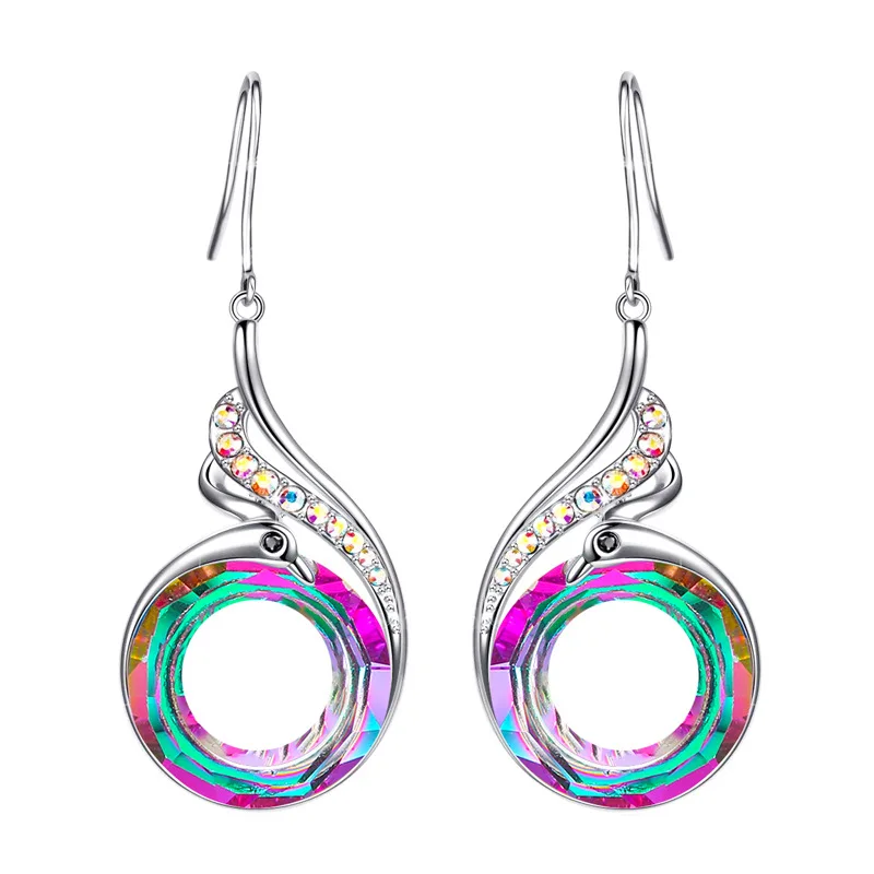 

Новые цветные Кристальные серьги в виде павлина из серебра 925 пробы, модные очаровательные ювелирные изделия для женщин, амулет, подарки