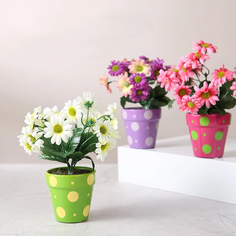 

Pastoral Simulation Daisy Small Potted Plants for Living Room Home Decoration Artificial Chrysanthemum Green Plant Fake Greenery