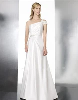 free shipping 2016 new satin a line features figure flattering detailing one shoulder beading train zipper closure wedding dress