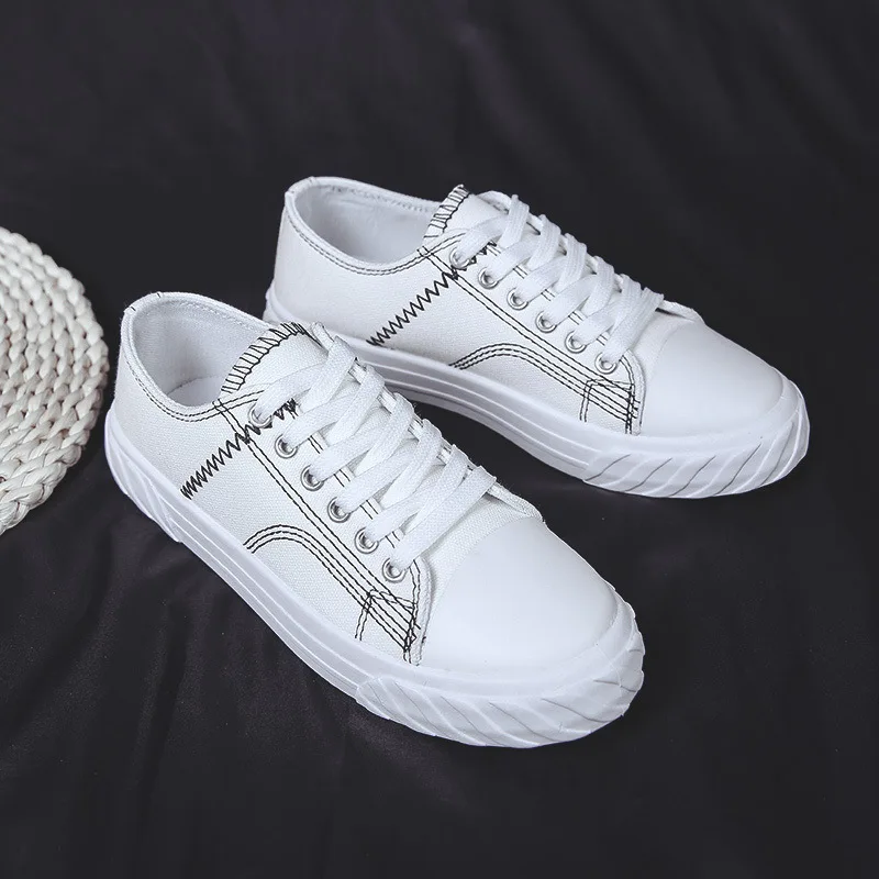 Новинка 2019 белые холщовые туфли на шнуровке Женская весенне-летняя повседневная