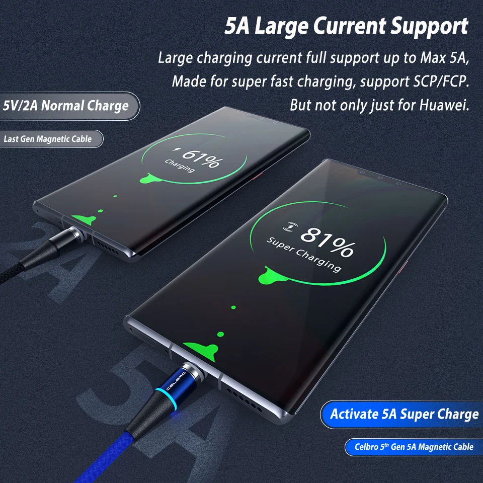 Магнитный кабель быстрой зарядки QC 3 0 5A супер Зарядка для Huawei P30 P20 Mate30 Honor20 pro