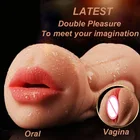 Реалистичная Вагина оральный силиконовый Мужской мастурбатор Вагина и рот искусственная 3D Глубокая глотка с языком зубы секс-игрушки для мужчин
