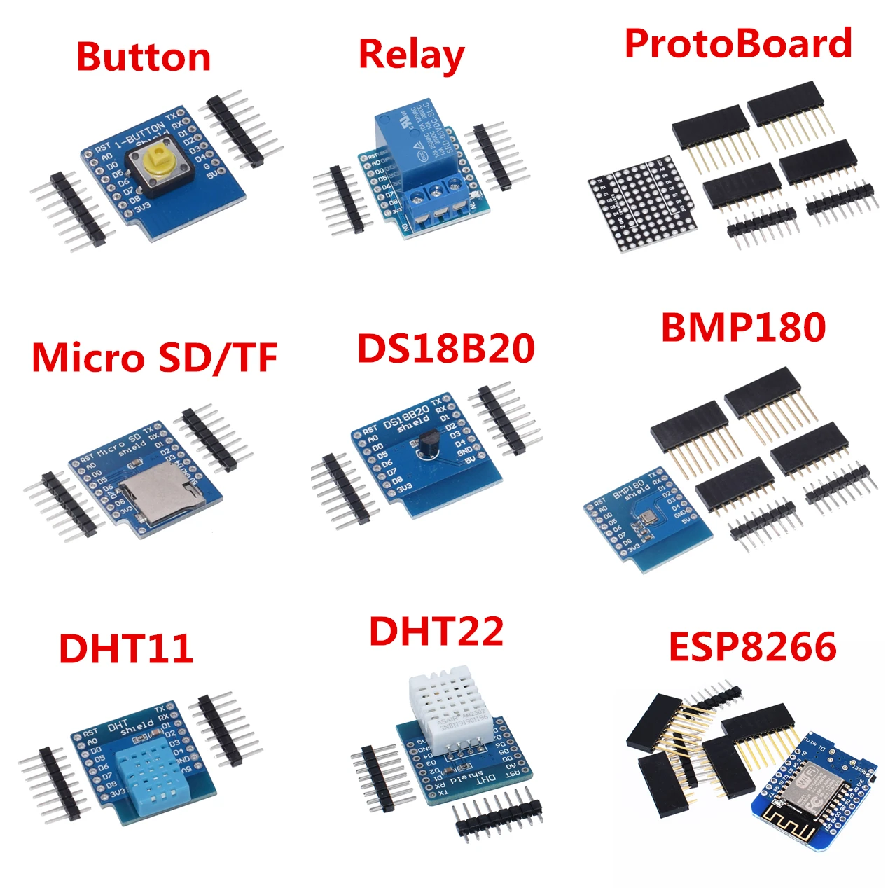 Макетная плата ESP8266 D1 Mini Pro с Wi-Fi, NodeMcu WS2812 RGB DHT11 DHT22 AM2302 реле DS18B20 BMP180, мотор для набора WeMos, «сделай сам» Макетная плата ESP8266 D1 Mini Pro с Wi-Fi, NodeMcu WS2812 RGB DHT11 DHT22 AM2302 реле DS18B20 BMP180, мотор для набора WeMos, «сделай сам»
