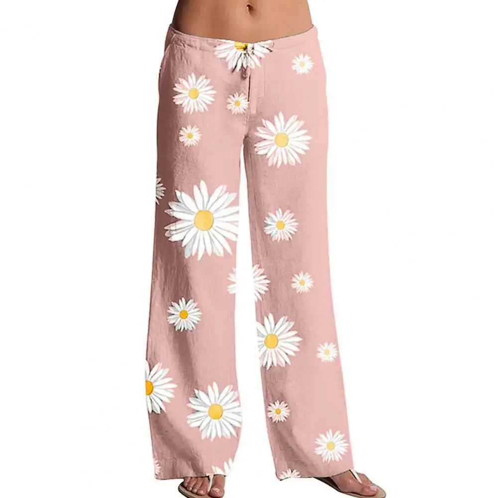 

Fashion Women Pants Marguerite Print Low Waist Wide Leg Loose Trousers Slacks for Daily Life
