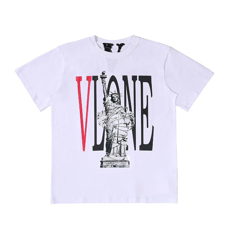 

Vlone new lady of liberty big V letter printed cotton round neck short-sleeved T-shirt tide men and women short-sleeved