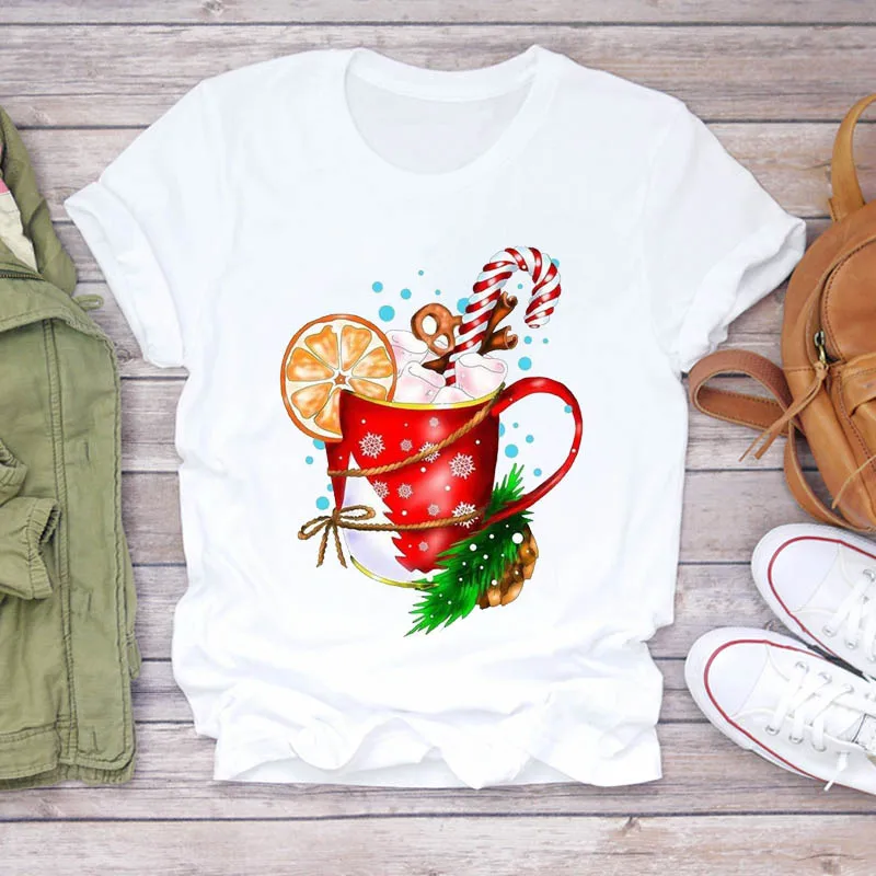 

Women Cartoon Happy Time Holiday New Year Merry Christmas Print Tshirts Clothes Graphic Female Tops Ladies Casual Tee Shirt