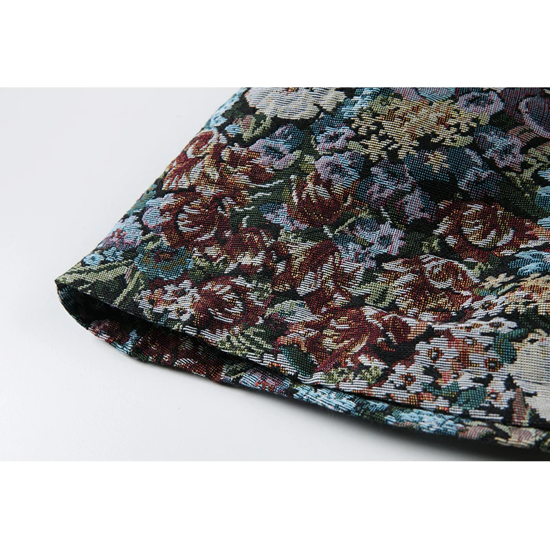 

Qeils Women Autumn Vintage Floral Printing Long Sleeve Korean Peter Pan Collar Cute Ladies High Waist Loose A-Line Female Dress