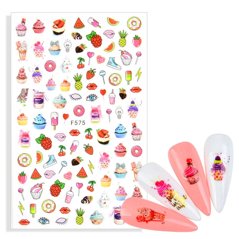 2022 NEW Arrivals Nail Sticker Cartoon Fruit Cake Donuts Lips DIY Decals Design Manicures Decorations Accessories For Nail Art