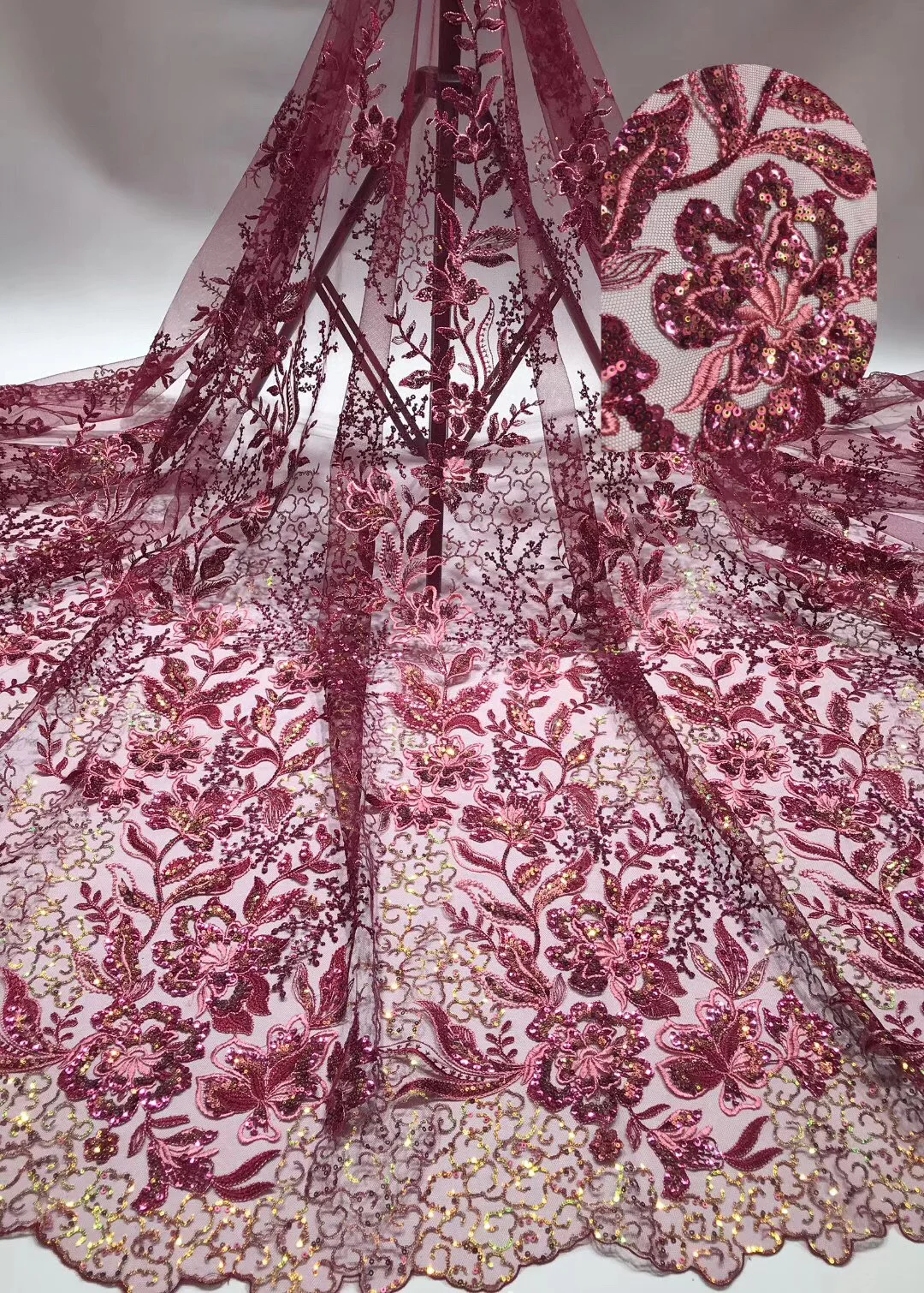 

2020 Latest African Net Lace Fabric High Quality Sequins Nigerian Wedding Lace Fabric 5Yards Sequins French Tulle lace KFJ20107