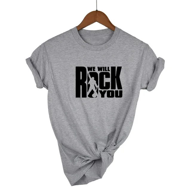 Light Grey-B We Will Rock You Женская Футболка Летний стиль королева рок группа футболка короткий рукав хлопок рок-ролл женские топы - Цвет: Light Grey-B