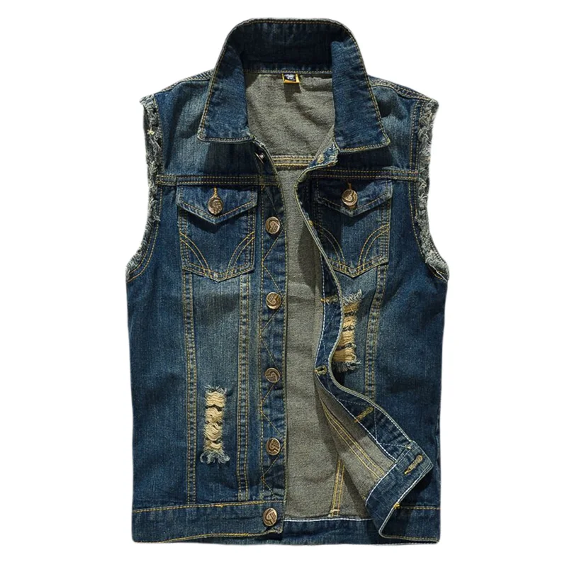 Жилет мужской джинсовый в стиле панк Модная Джинсовая куртка ретро жилет из
