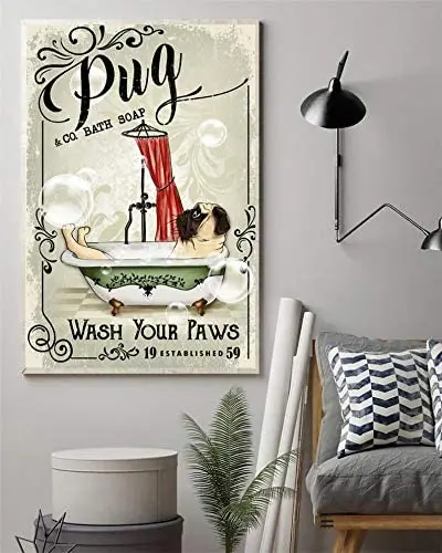 

Мопсы мыло мыть ваши лапы вертикальный плакат Настенный декор собака влюбленная плакат металлический знак