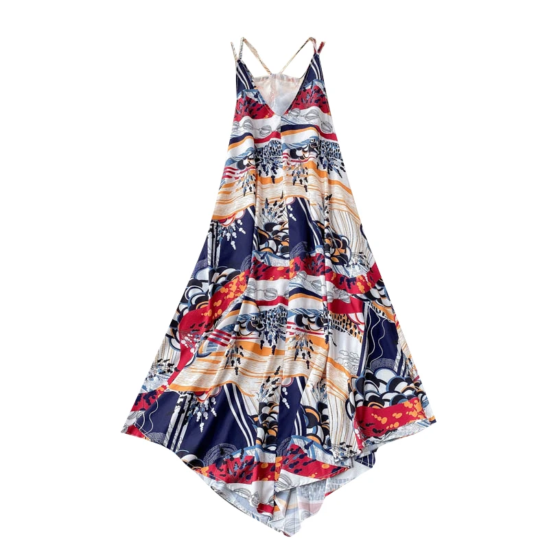 

Europe Style 2021 Summer Elegant Women Spaghetti Strap Sleeveless Print Loose Dress Ladies Female Vacation Beach Dresses Vestido