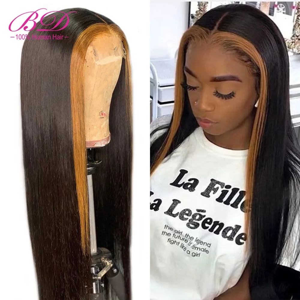 BD 13X6 Ombre Honey Blonde Highlight 27 Colored Lace Front Human Hair Wigs 150% Indian Remy Pre Plucked Straight Bob Wig | Шиньоны и