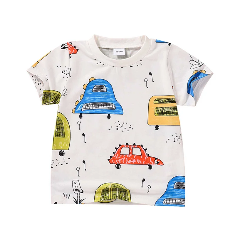 

Little Boy's Cotton Casual T-shirt Creative Cute Cartoon Car Alien Print O-Neck Top Children's Short Sleeve For Summer