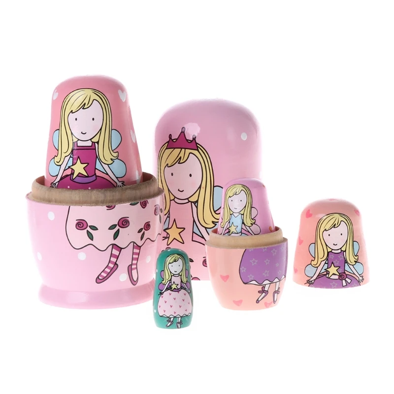 

5PCS Angel Princess Russian Nesting Dolls Wooden Matryoshka Dolls Kids Toy Gift