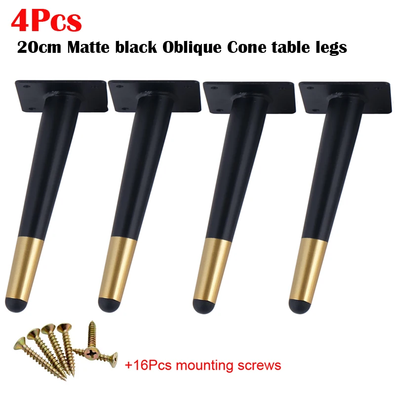 

4Pcs Furniture table legs black Gold Metal Tapered Sofa Cupboard Cabinet Leg Feet 200MM With Mounting Screws