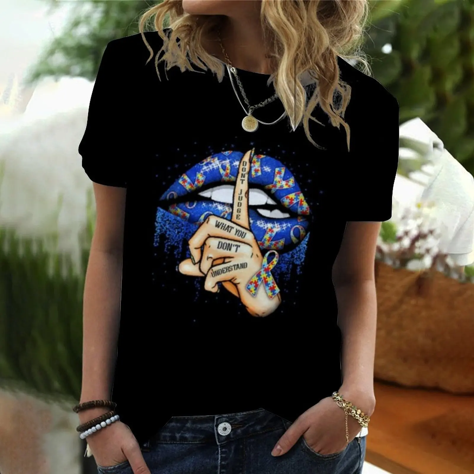 

New Lips Watercolor Graphic T Shirt Lip Women Tops O-Neck Sexy Black Tees Kiss Lip Funny 2022 Summer Female Soft T Shirt