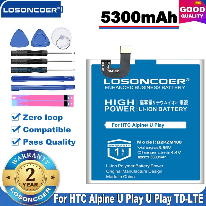 100% Оригинальный LOSONCOER 5300 мА/ч B2PZM100 для HTC Alpine U Play TD LTE с двумя SIM картами аккумулятор