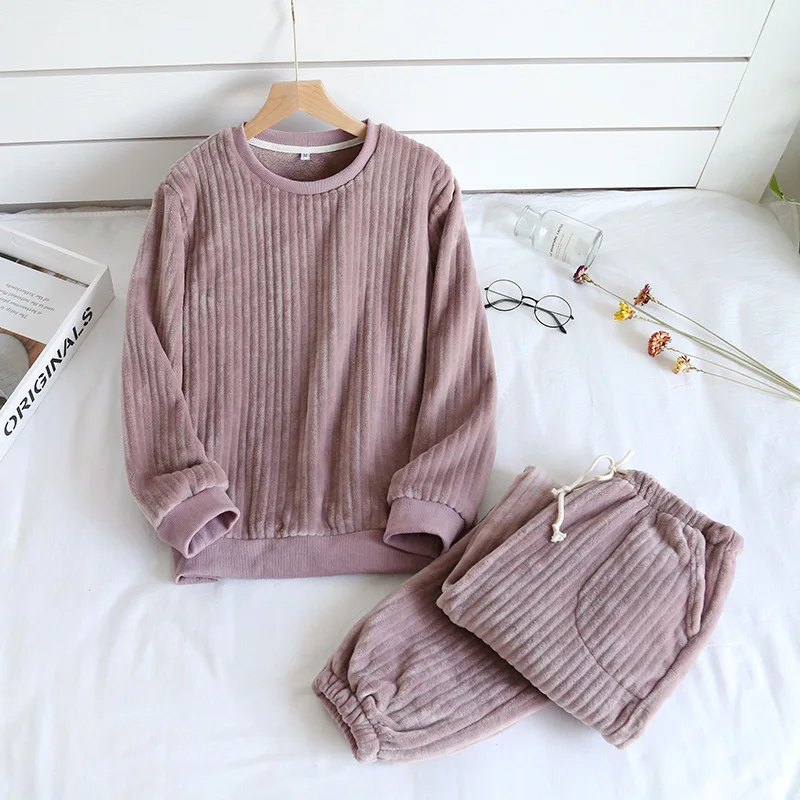 

Fdfklak Home Suit Winter Couple Pajama Sets Flannel Sleepwear Pajamas Men And Women Thick Warm Comfort Long Sleeves Homewear