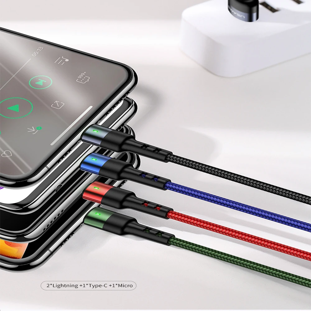 USAMS U26 4 in 1 USB Cable C Charging Cable Micro USB Charge Cable For iPhone Huawei Xiaomi Samsung
