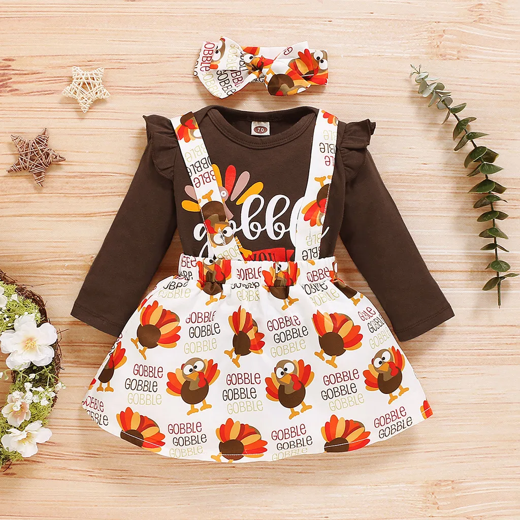

Baby Clothes Infant Baby Girls Thanksgiving Day Letter Romper+suspender Skirts Outfits Clothing Gifts For Boys комплек одежд