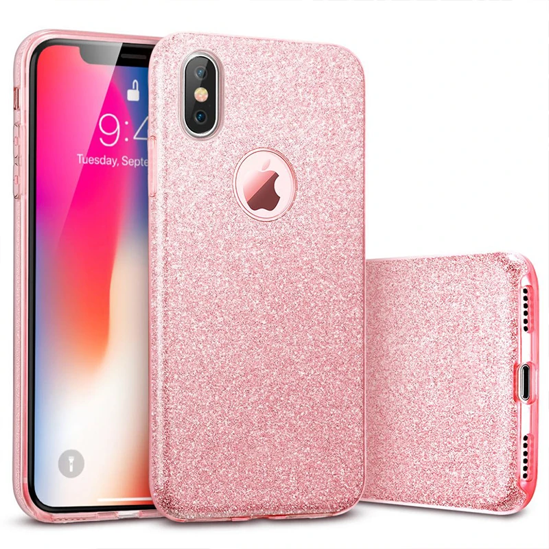 Противоударное 3 слоя чехол для iphone XS 11 Pro MAX XR X 10 6, 6 S, 7, 8plus, 5S 5 se чехол из поликарбоната+ ТПУ+ Блеск Блестящий Мягкий чехол - Цвет: Pink