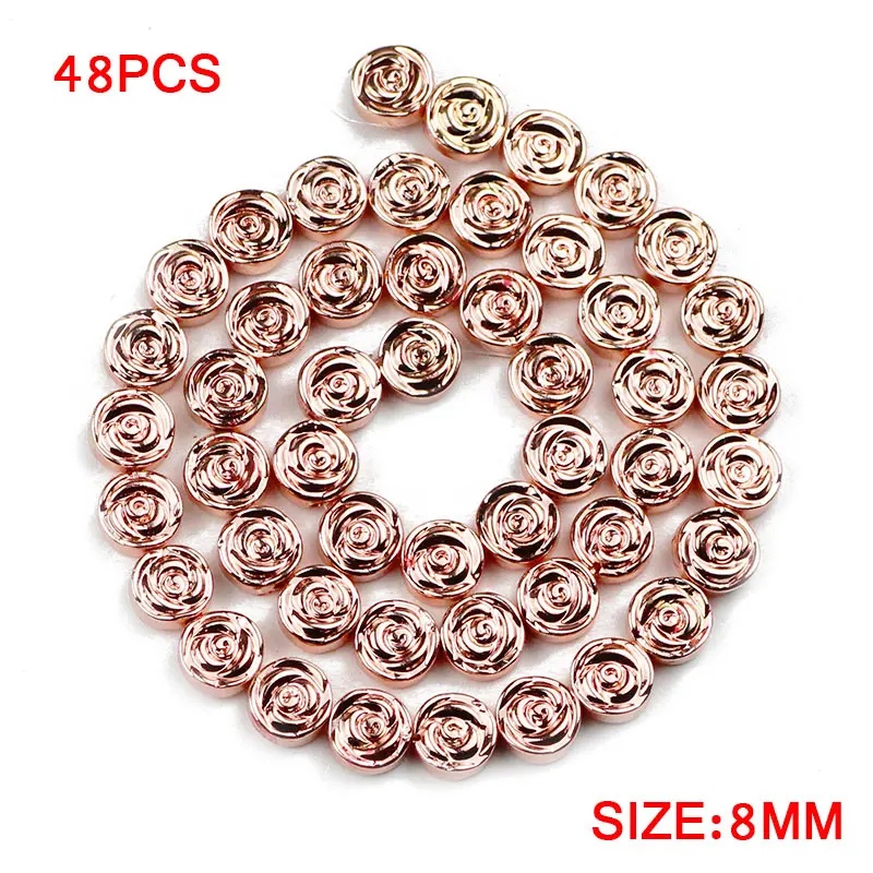 Rose Gold JHNBY Роза гематит 8 мм 48 шт Золото Серебро плоский круглый натуральный камень разделитель свободные бусины для самостоятельного изготовления ювелирных изделий Браслеты - Цвет: Rose Gold