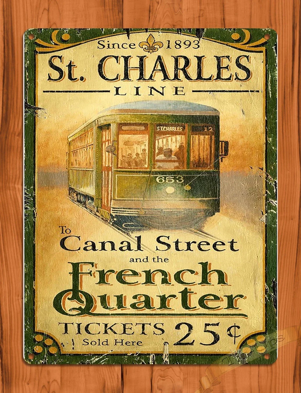 

Tin Sign "st Charles Street Car" New Orleans Rustic French Quarter Wall Decor