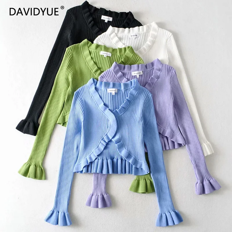 Женский кардиган свитер с длинным рукавом укороченный топ корейский зеленый