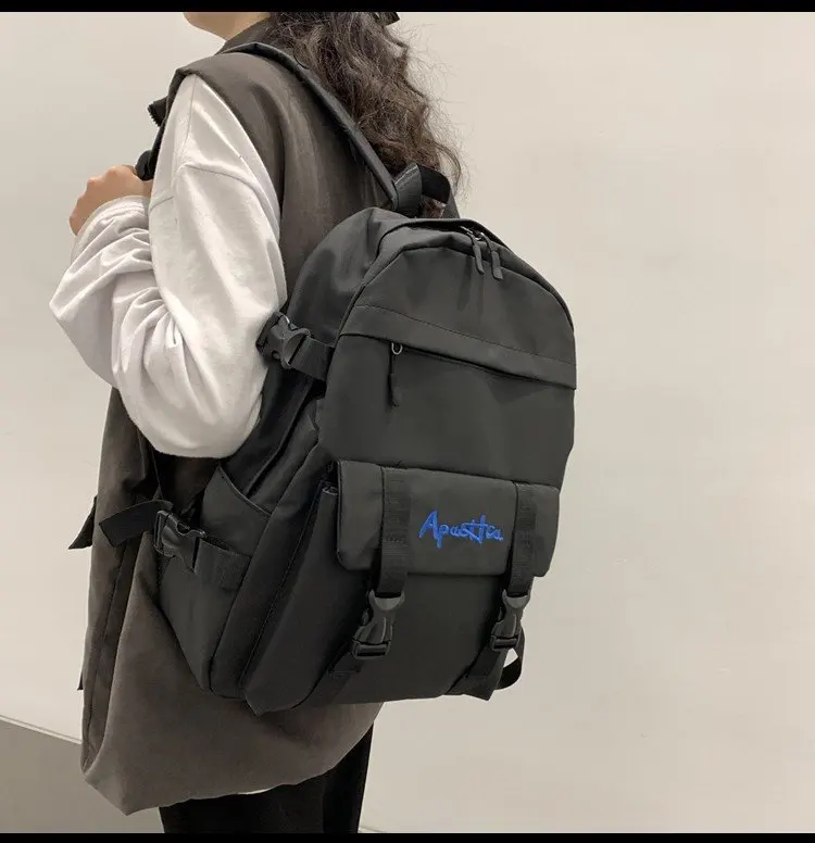 

Small fresh art style simple wild embroidery letter student school bag solid color college style backpack