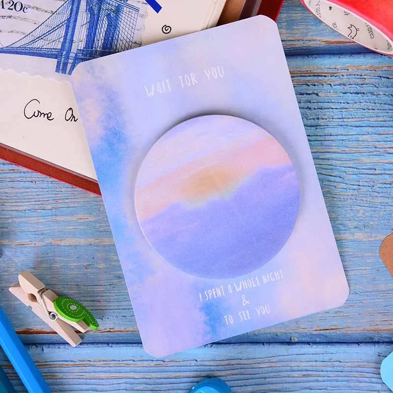 

1pc 85x12mm Memo Pad Watercolor Geometric Self-adhesive Memo Pad Sticky Notes School Supplies Bookmark Label 30 Pages
