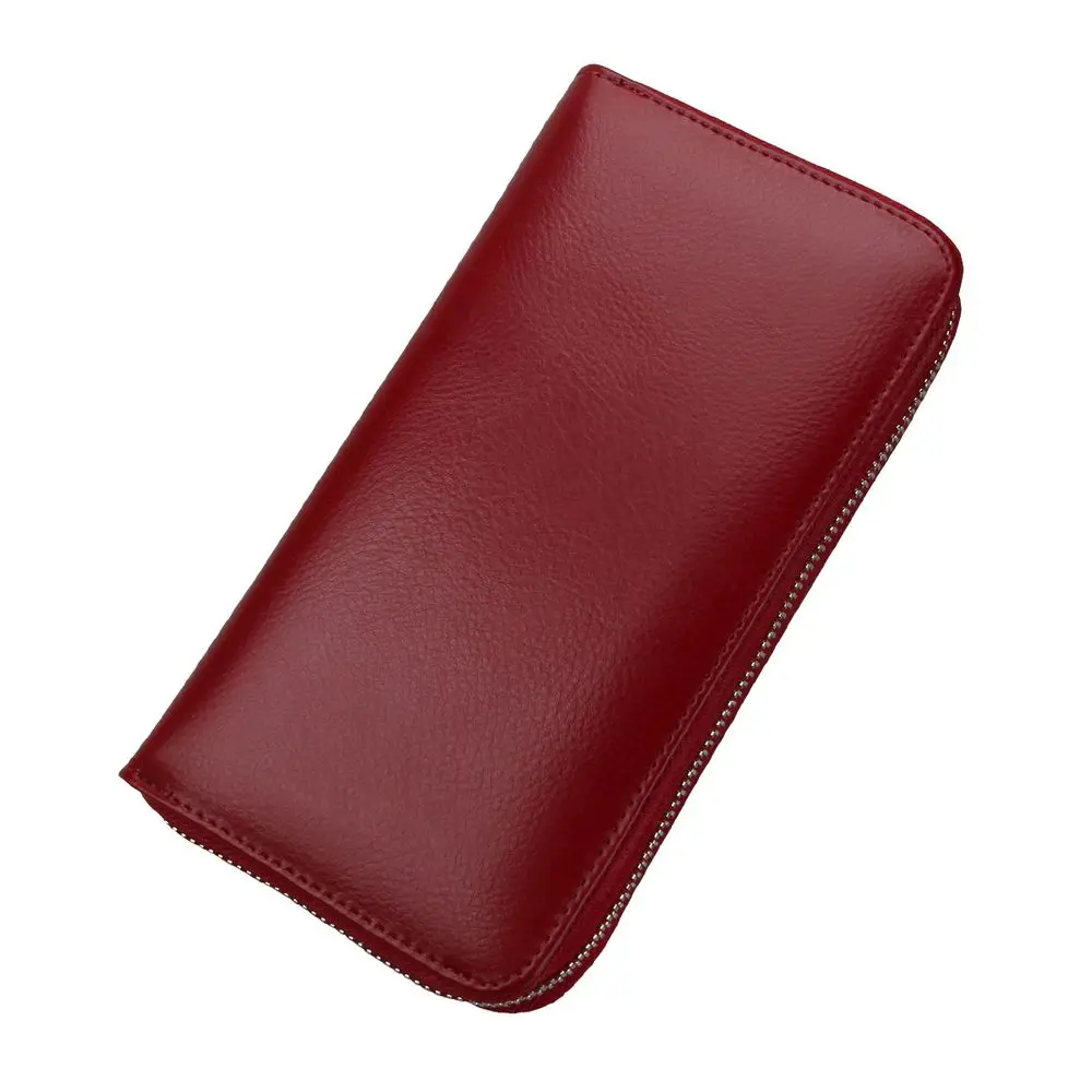 TRASSORY Анти Rfid Блокировка Мужской Famale 36 слотов карты бумажник из натуральной кожи на молнии длинный дизайн клатч, кошелек, портмоне - Цвет: Charet-Red