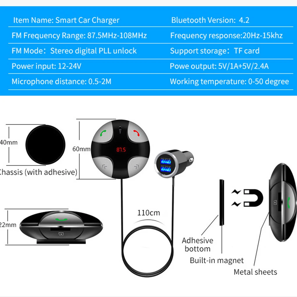 Bluetooth 4 2 FM-трансмиттер магнитный автомобильный беспроводной радиоадаптер