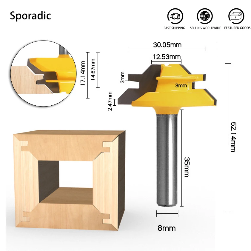 

Фреза с угловым концом, 45 градусов, хвостовик 1/4, шипорезный инструмент для CNC Резец для древесины, набор фрез для столярных работ
