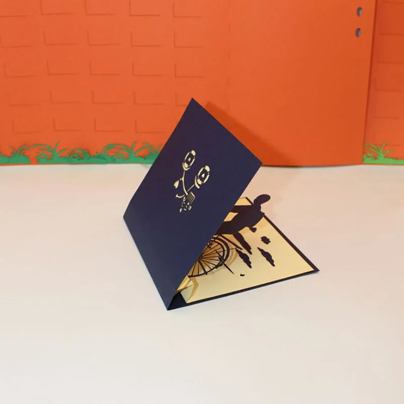 

Creative Campus Bicycle Boy Greeting Card 3D Paper Cut Greeting Card Blue Cover Postcard Greeting Card Decoration